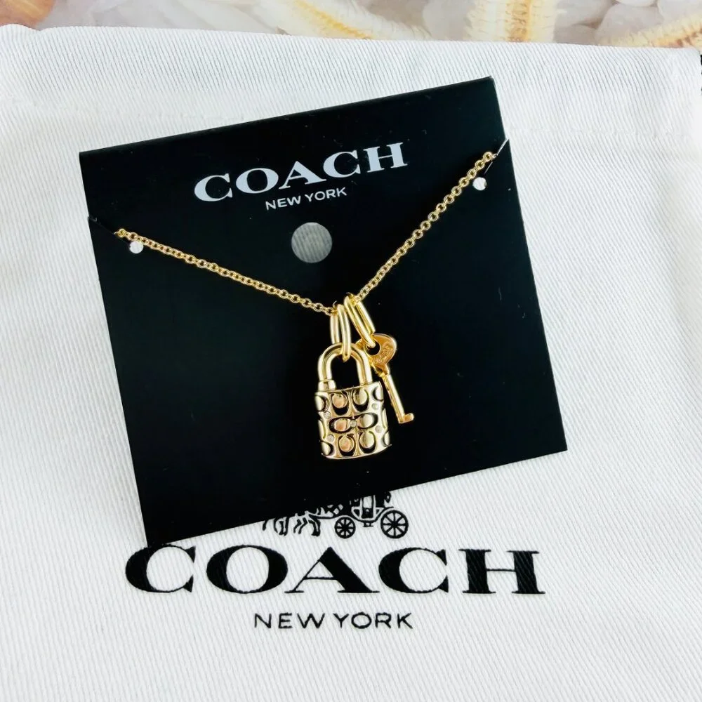 Coach Quilted Padlock Key Mismatch gold necklace - Picture 3 of 4